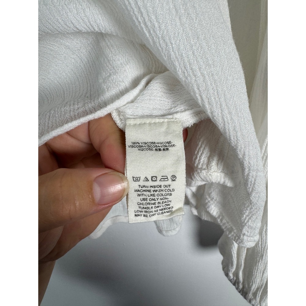 Bohemian Free People Womens Large Blouse White Embroidered Henley Peasant Top - Picture 6 of 8